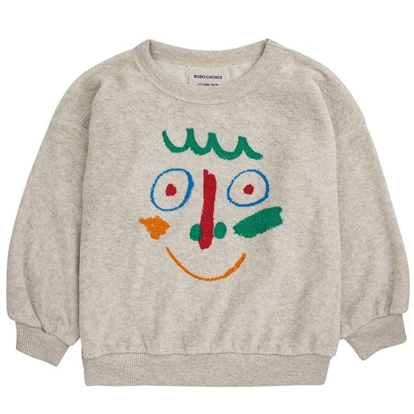 Bobo Choses Crazy Mask Sweatshirt Round Neck Light Heather Grey