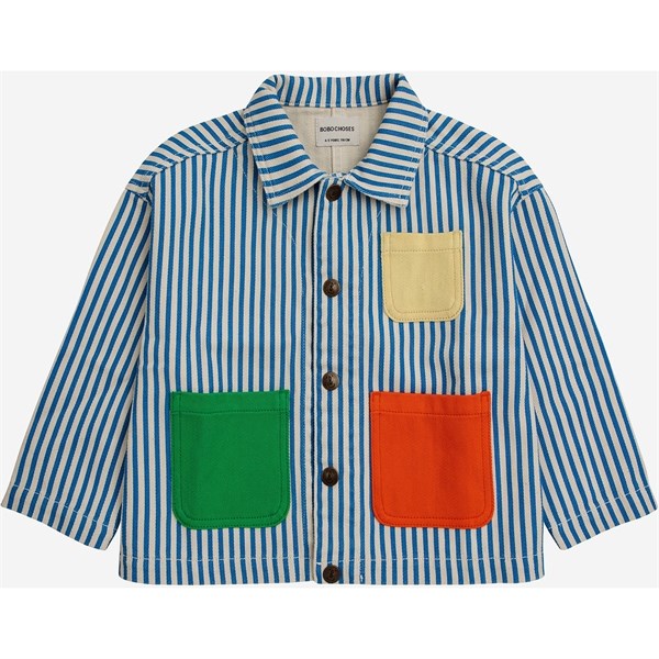 Bobo Choses Striped Color Block Denim Jacket Blue