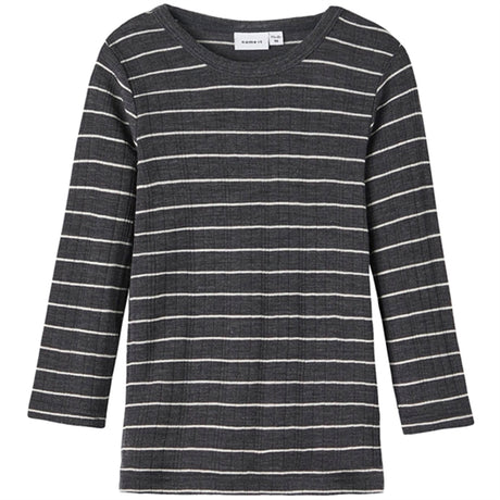 Name it Blue Graphite Stripes Wang Wool Needle Blouse Noos