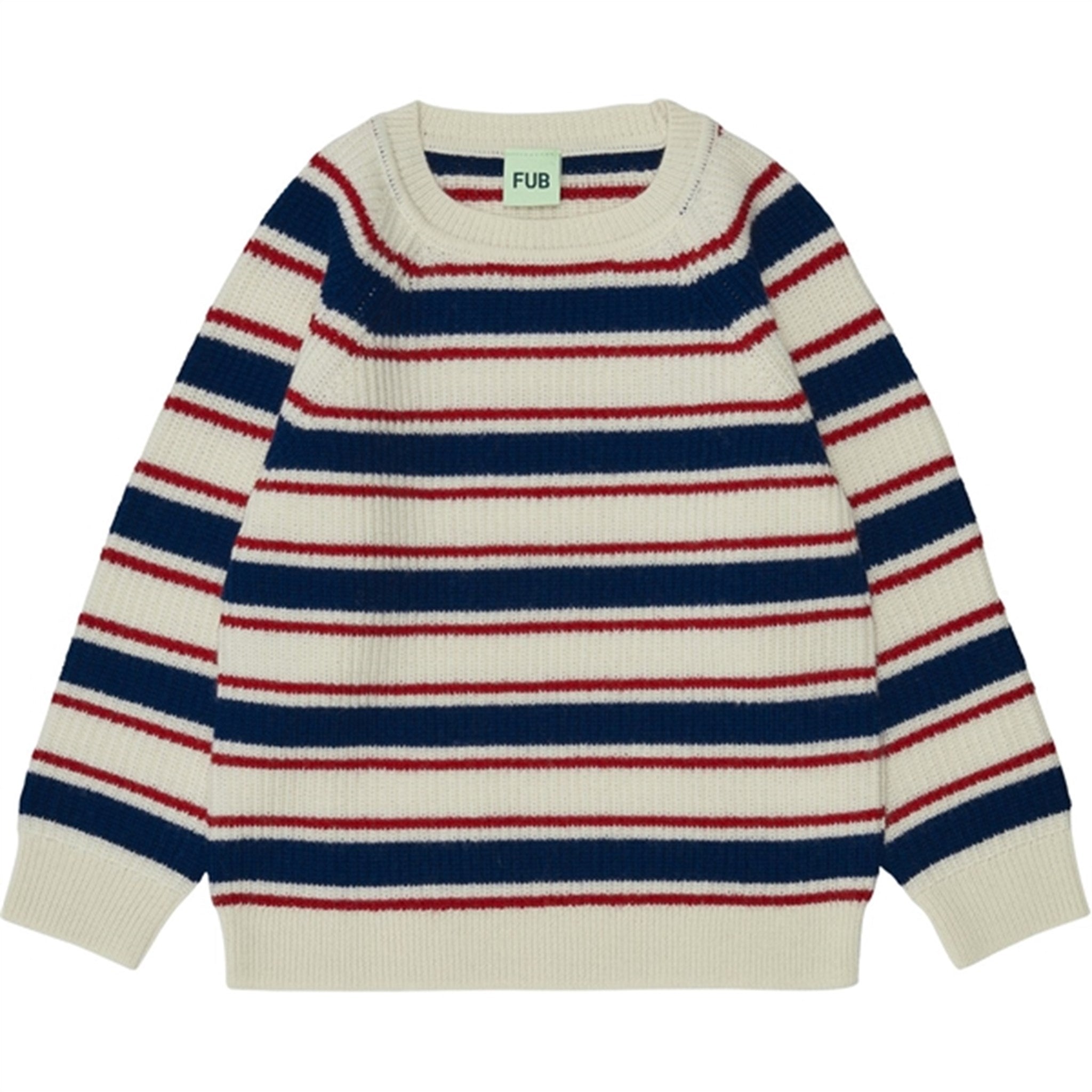 FUB Raglan Knitted Sweater Ecru/Royal Blue/Bright Red