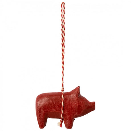 Maileg Wooden Ornament, Pig - Red