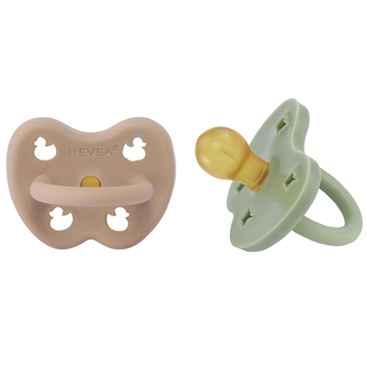 Hevea Pacifier 2-Pack Round Tan Beige & Moss Green