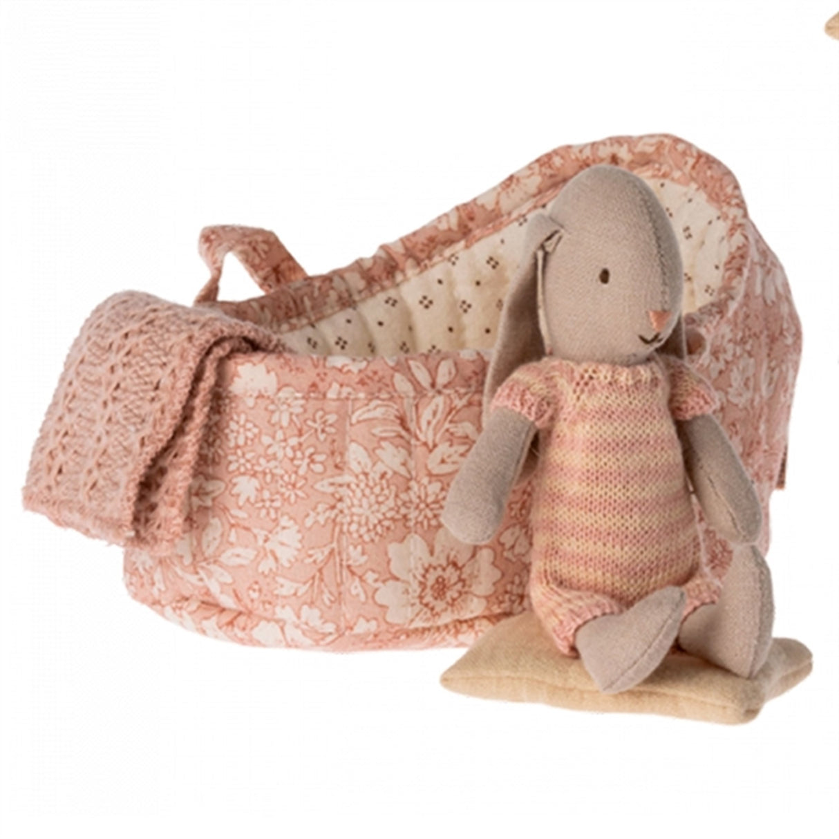 Maileg Bunny In Carry Cot, Micro - Light Pink