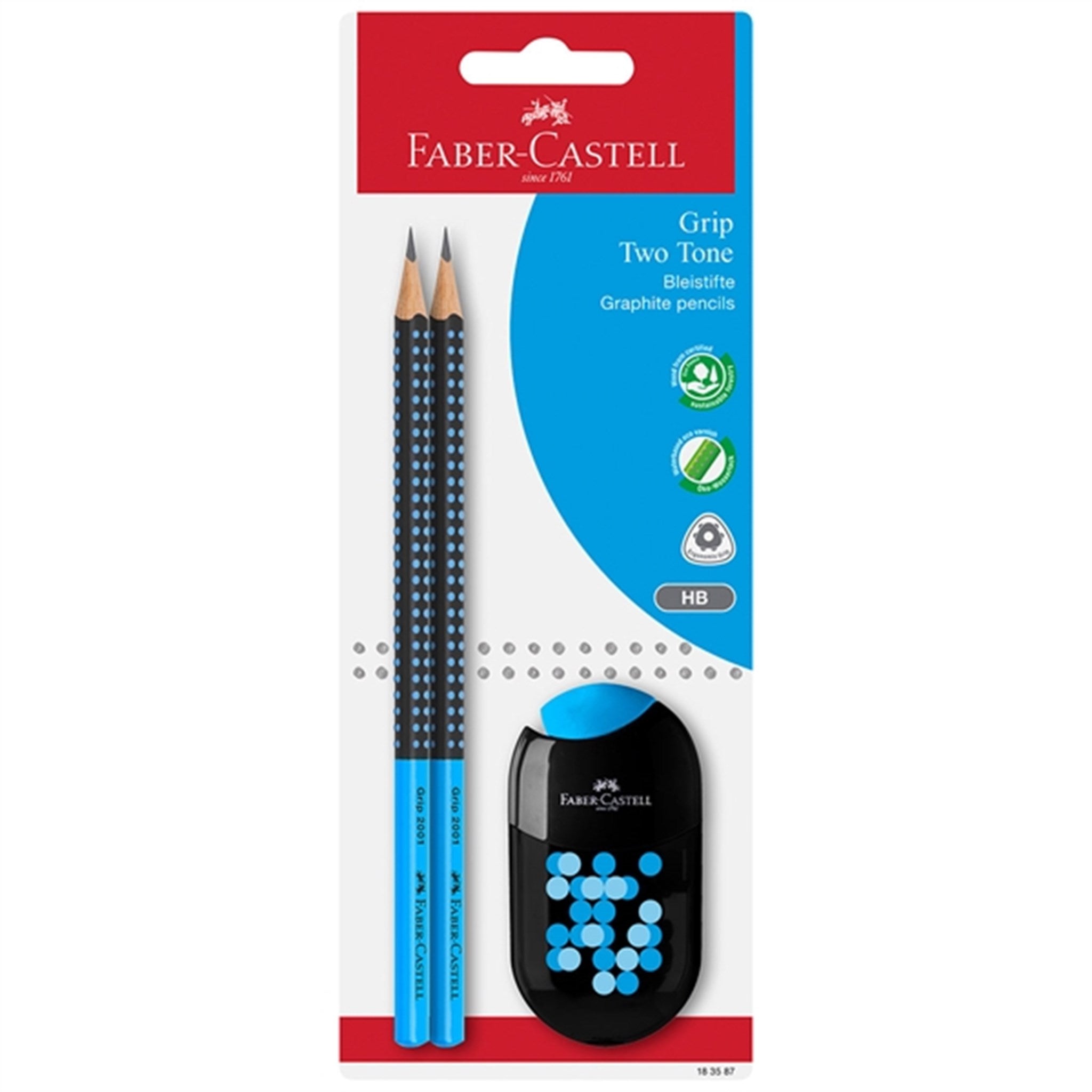 Faber-Castell Grip 2001 Two Tone Pencil, Pencil Sharpener - Blue