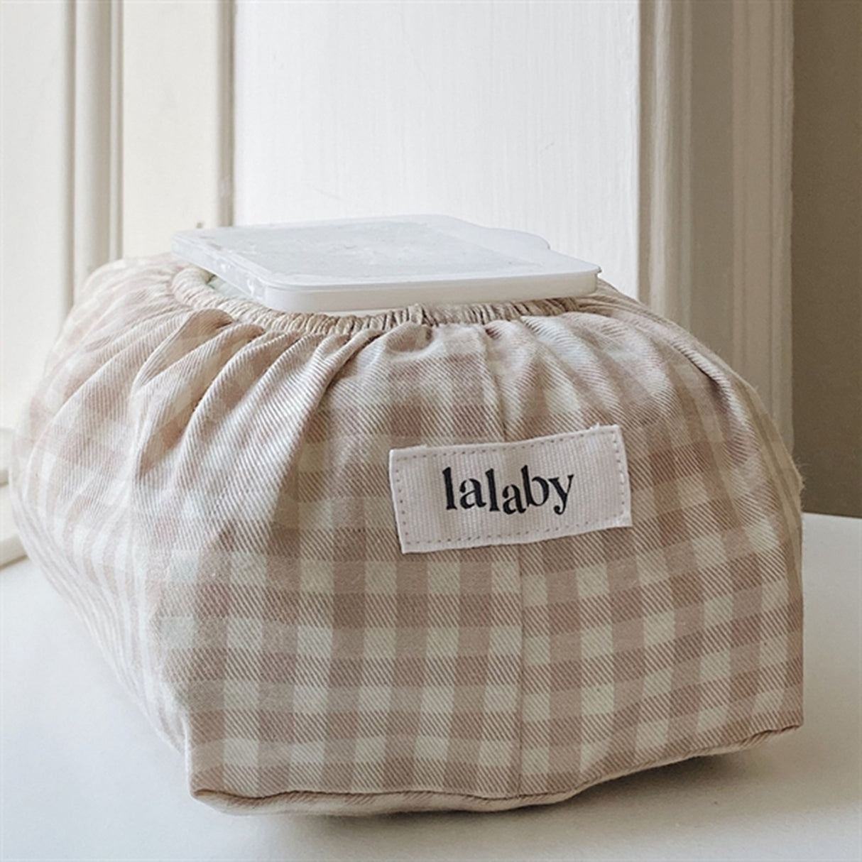 lalaby Beige Gingham Wet Wipe Cover