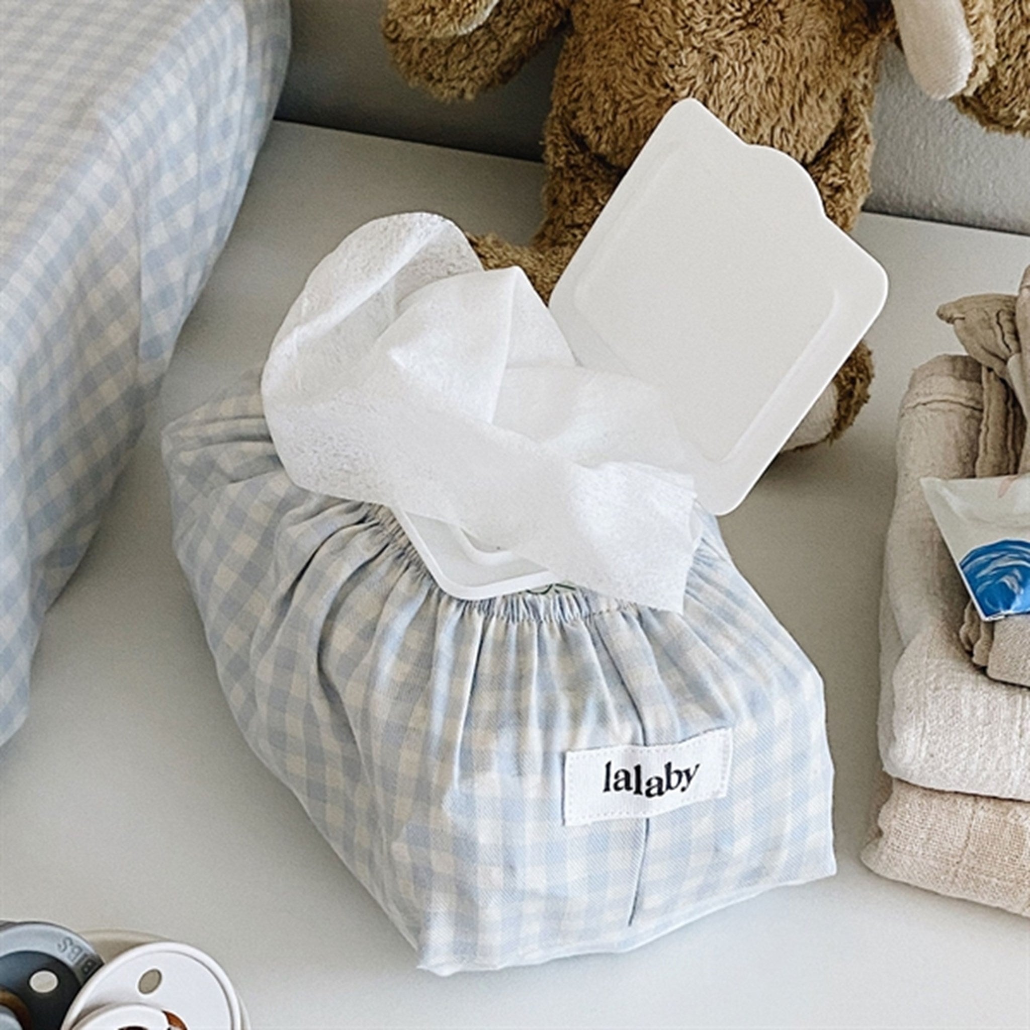 lalaby Blue gingham Wet Wipe Cover