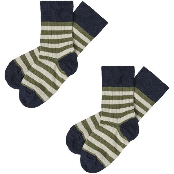 FUB Dark Navy/Olive 2-pack Classic Striped Socks