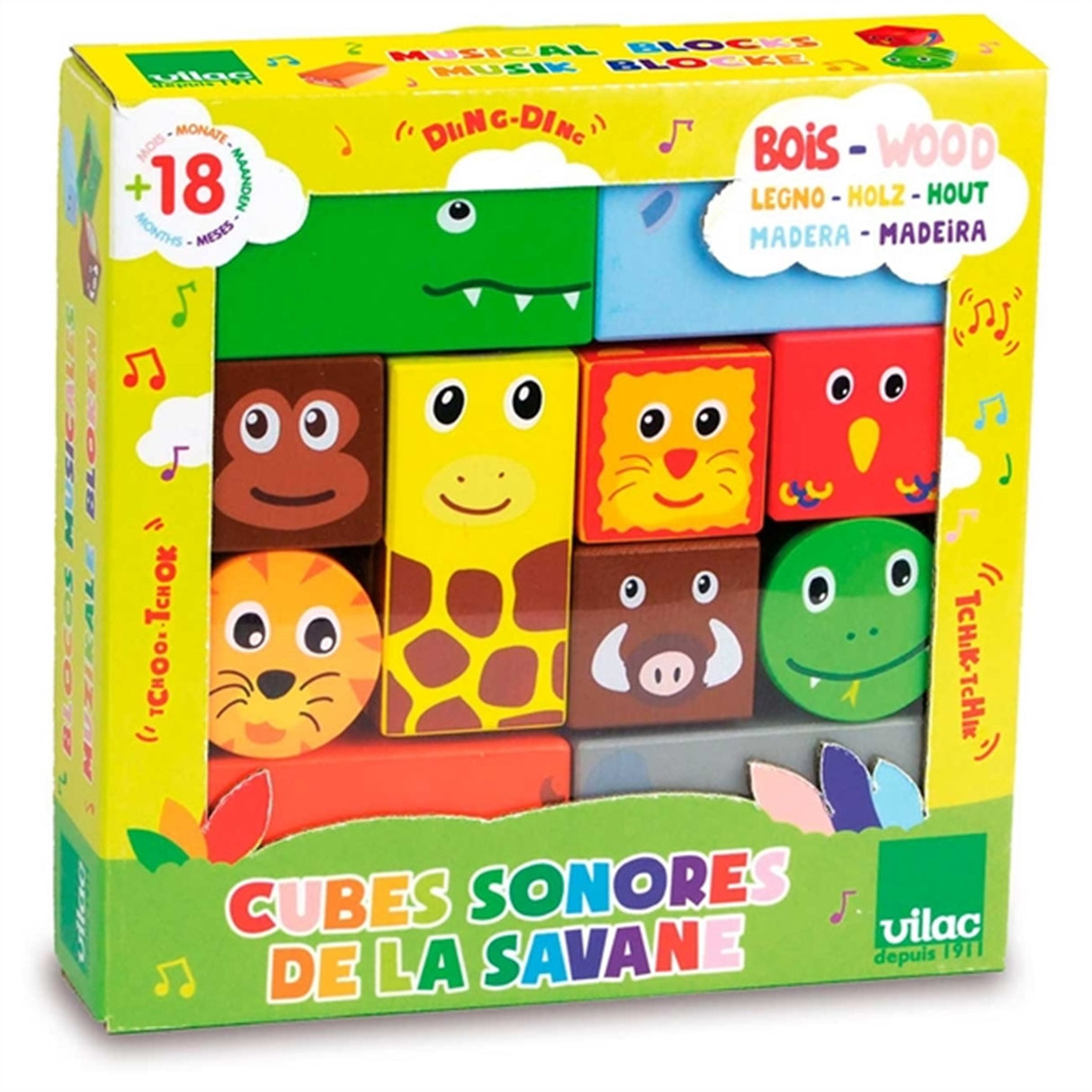 Vilac Wooden Blocks M. Sound Jungle Animals