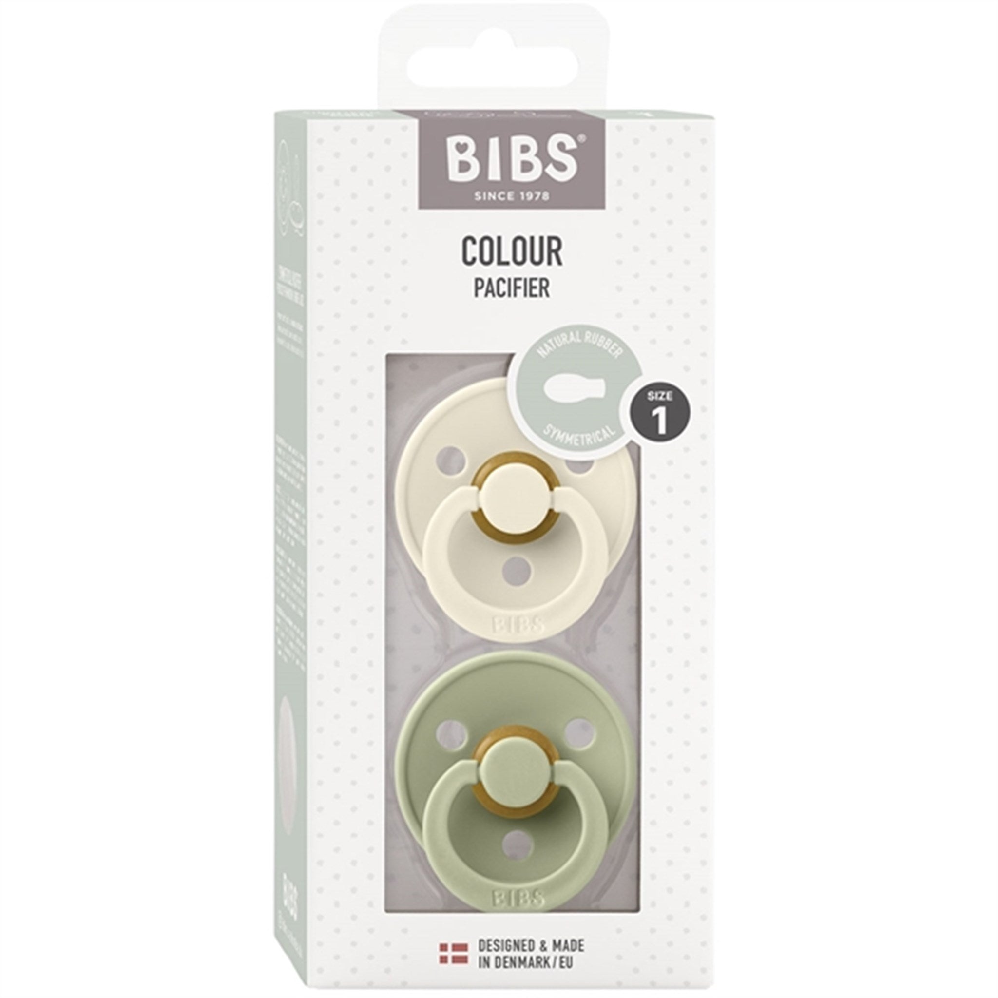 Bibs Colour Latex Symmetrical Pacifier 2-pack Ivory/Sage 2