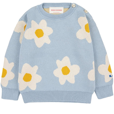 Bobo Choses Light Blue Big Flower Knit Blouse AOP