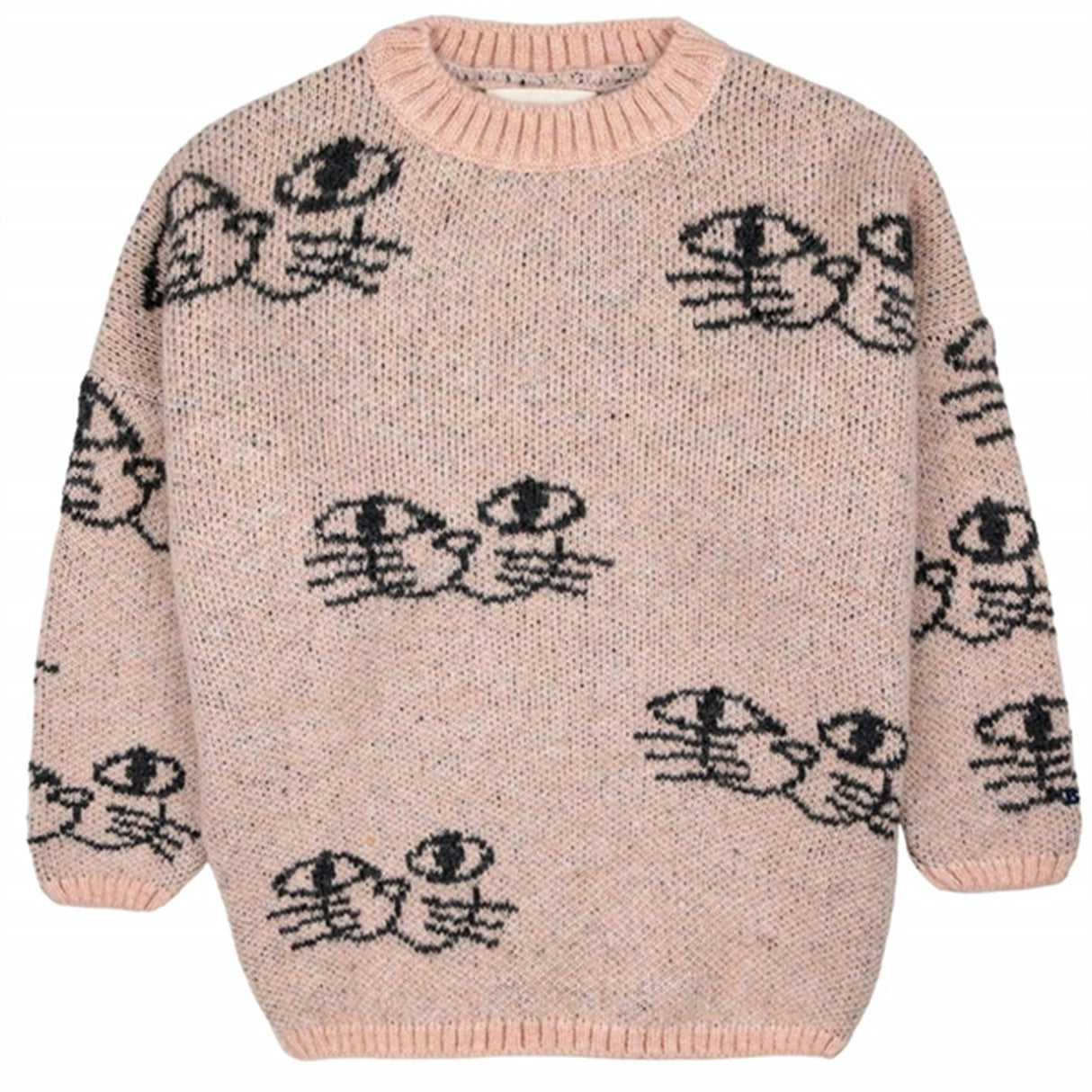 Bobo Choses Light Pink Smiling Cat Jacquard Knit Blouse AOP