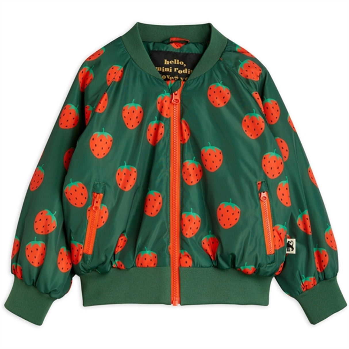 Mini Rodini Strawberries Aop Woven Baseball Jacket Green