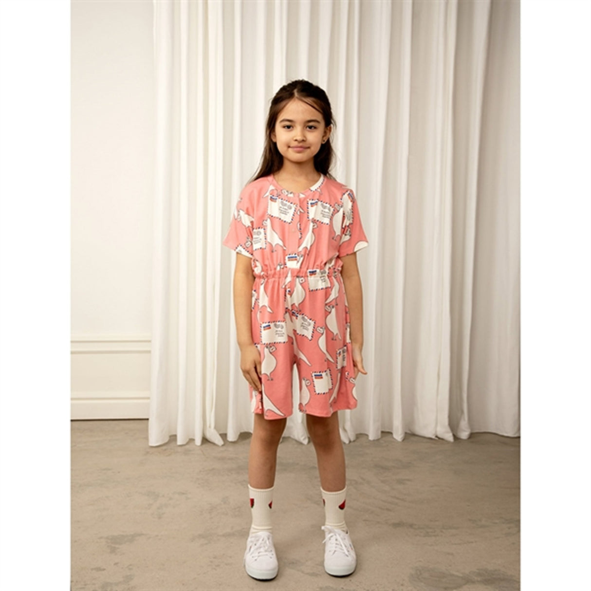 Mini Rodini Pigeons Tencel Aop Summersuit Pink 5