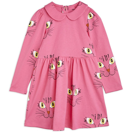 Mini Rodini Cat Face Aop Ls Dress Pink