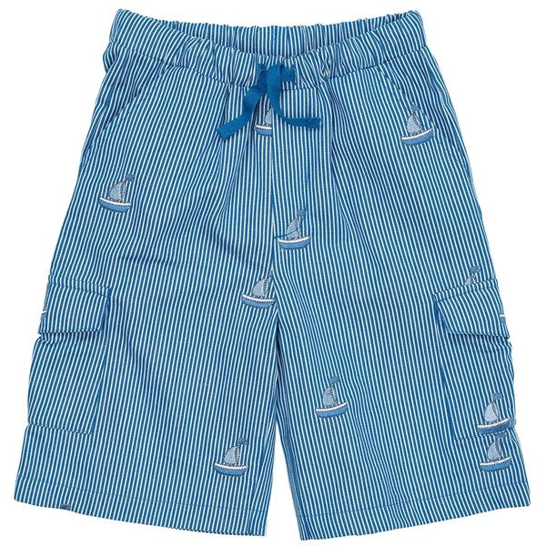 Copenhagen Colors Sharp Blue Stripe Twill Shorts w. Embroidery
