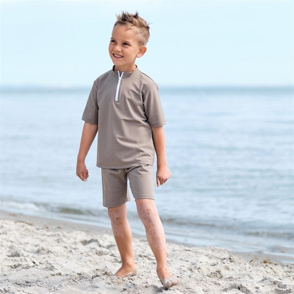 Petit Crabe Taupe Max Half Zip Swim Shirt 2