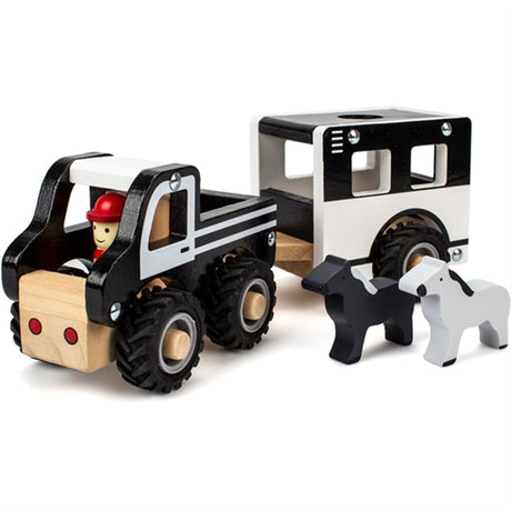 Magni Car In Wood With Horse Wagon And Animals Rubber Wheels