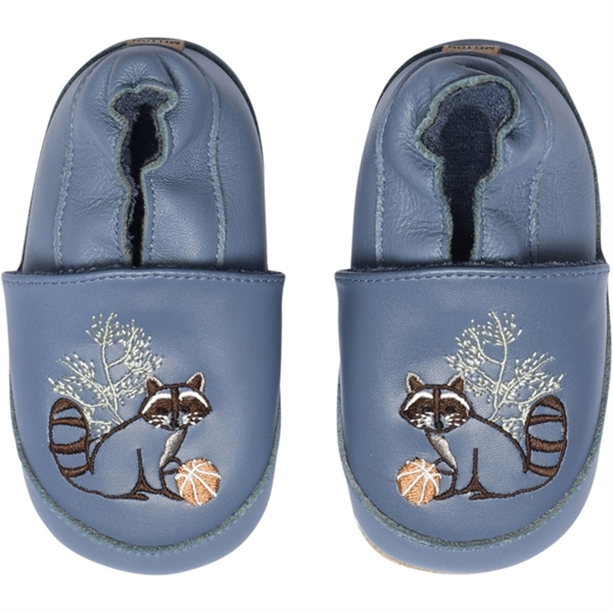 MELTON Leather Slippers with Raccoon Bluefin