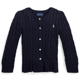 Polo Ralph Lauren Peplum Knit Cardigan Rl Navy W/ Classic Wine