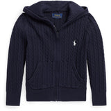 Polo Ralph Lauren Girl Mini Cable Full Zip Sweater Rl Navy W/ Nevis