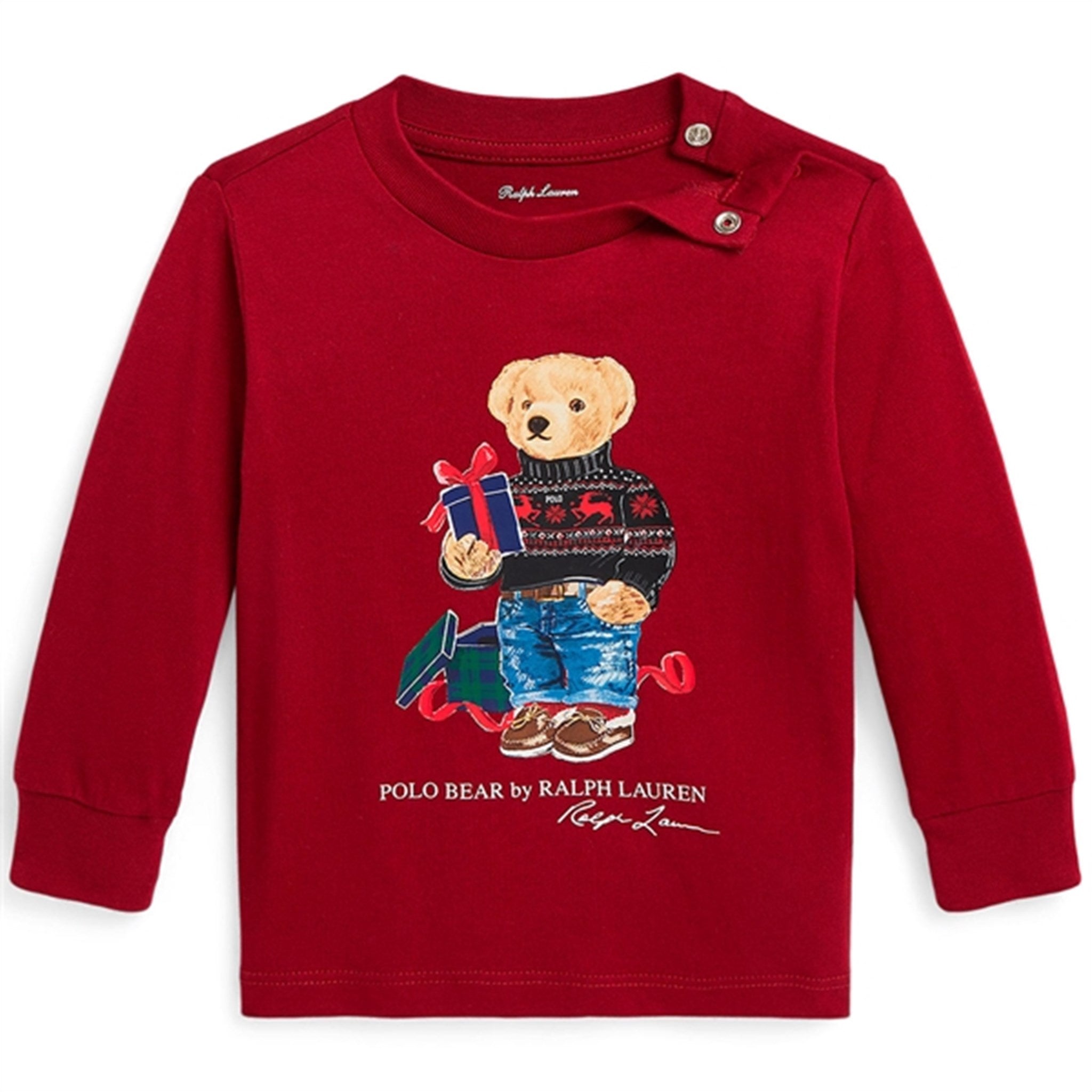 Ralph Lauren Baby Blouse Fa23 Holiday Red Gift Bear