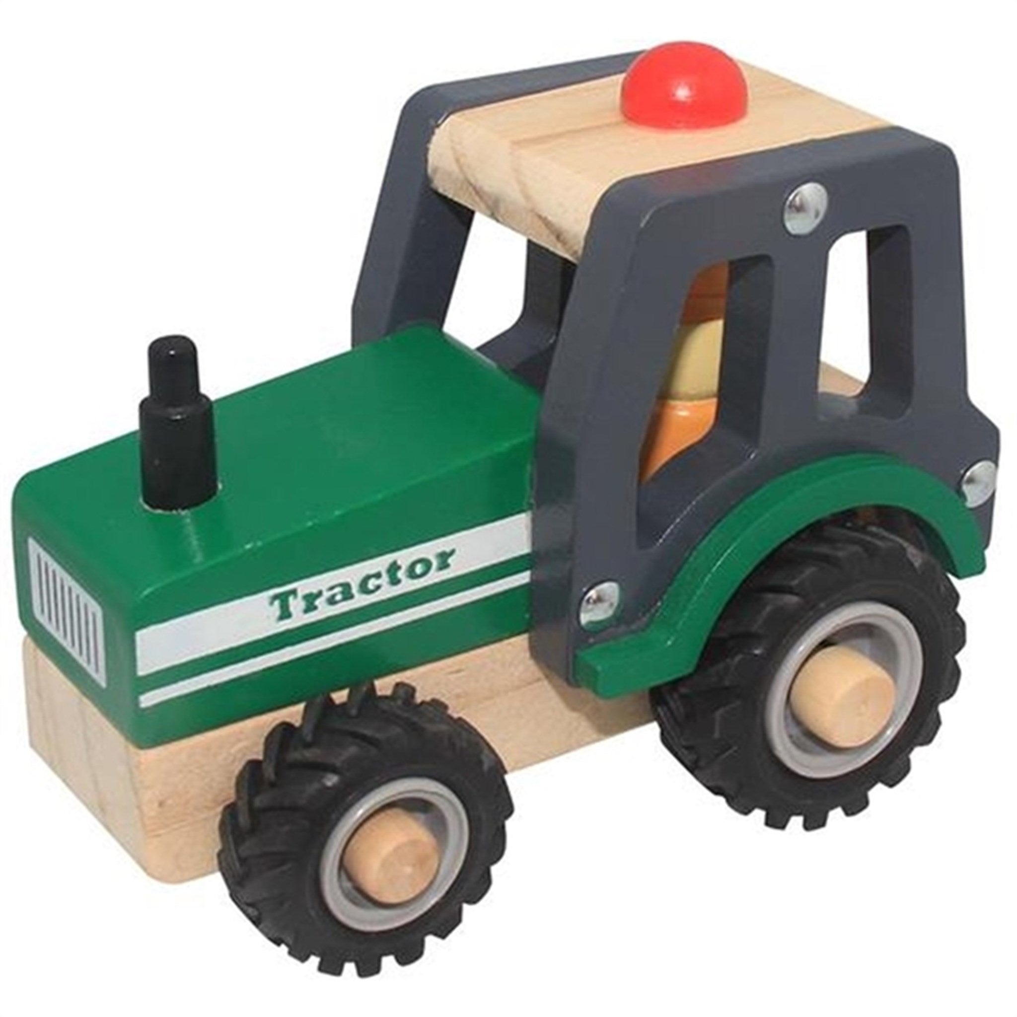 Magni Wooden Tractor With Rubber Wheels Green