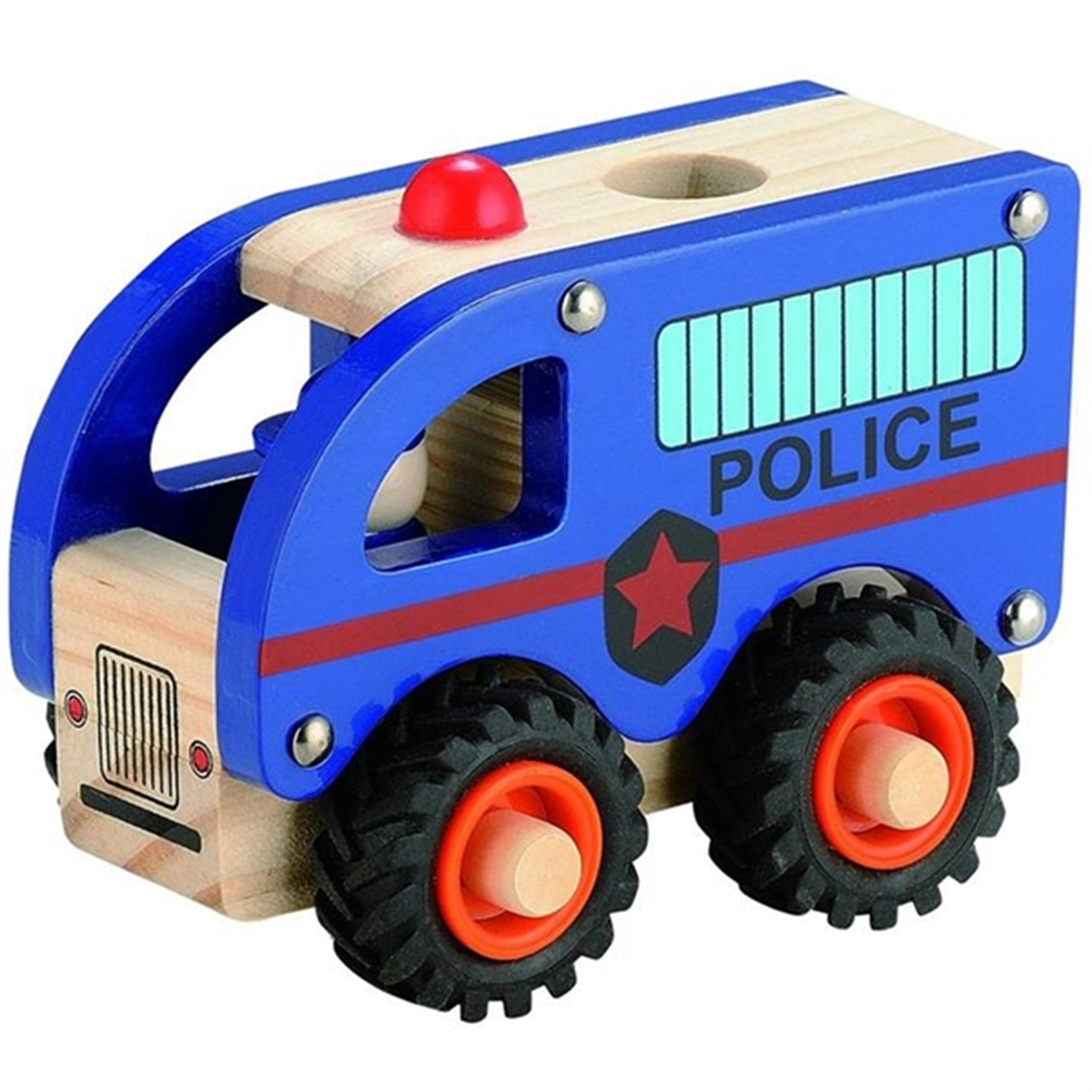Magni Wooden Police Car With Rubber Wheels Blue