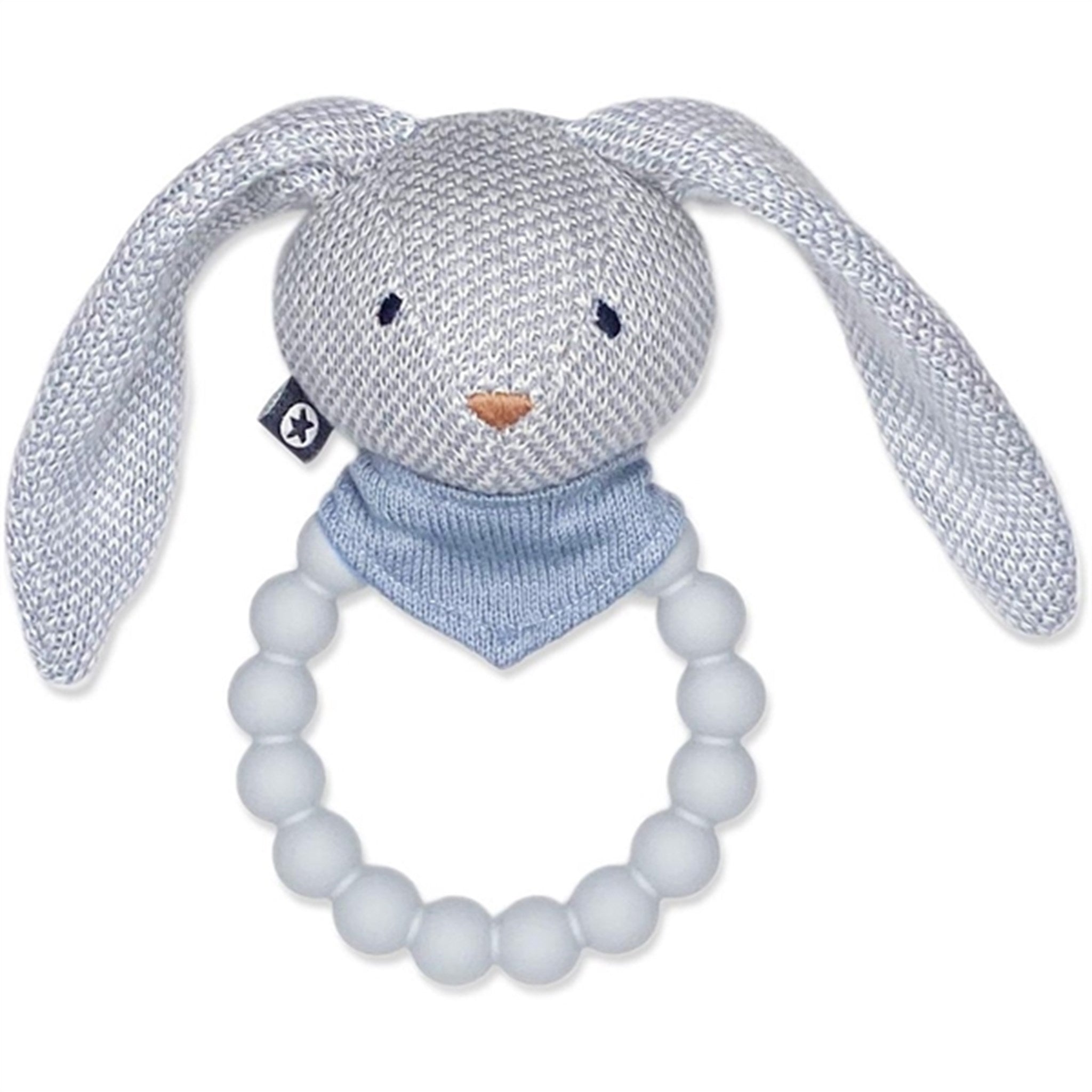 Smallstuff Knitted Rattle with Silicone Ring Bunny Light Blue