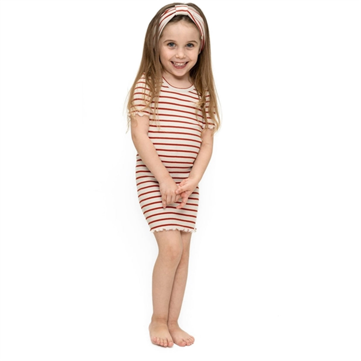 Minimalisma Bird Dress Poppy Red And Cream Stripes 3