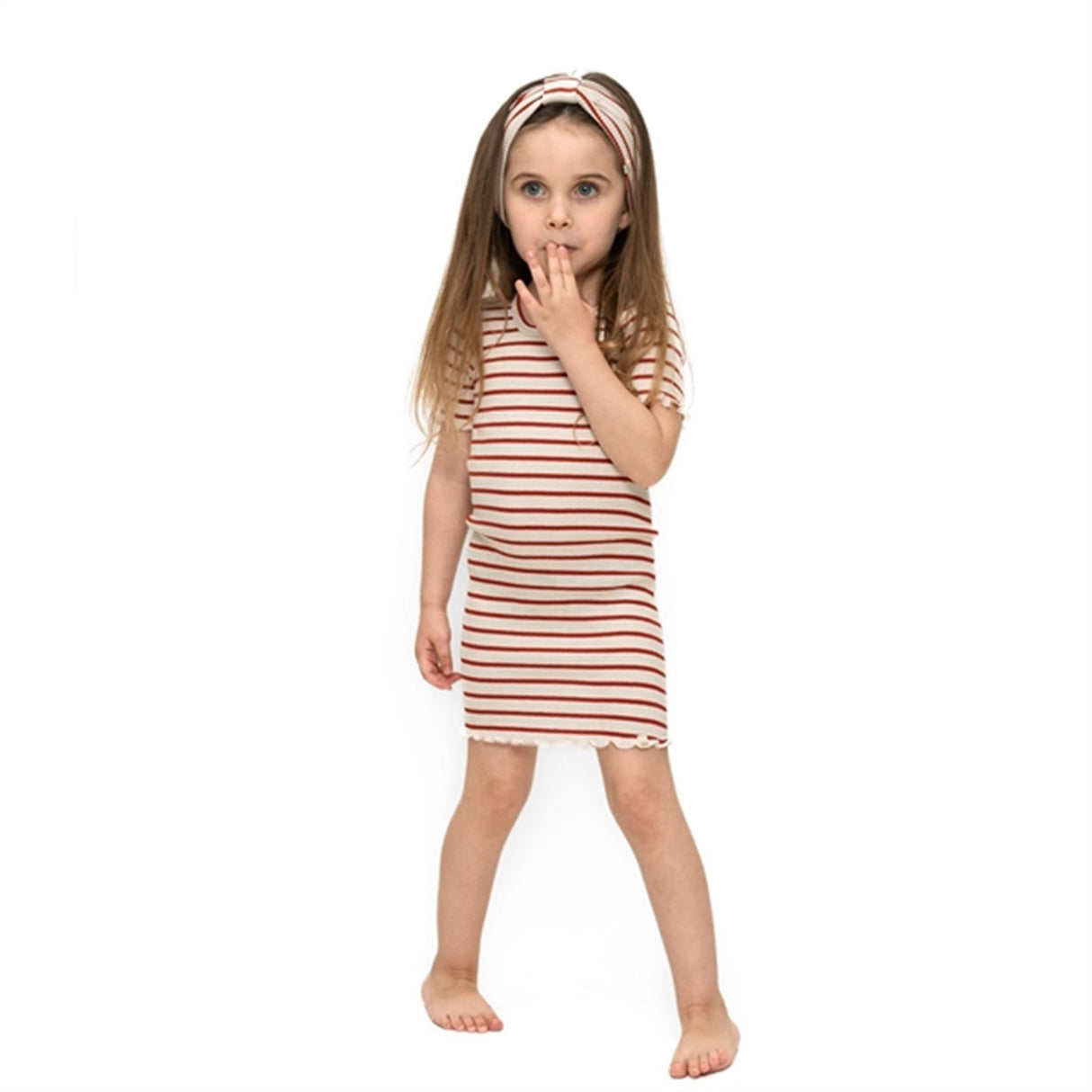 Minimalisma Bird Dress Poppy Red And Cream Stripes 5