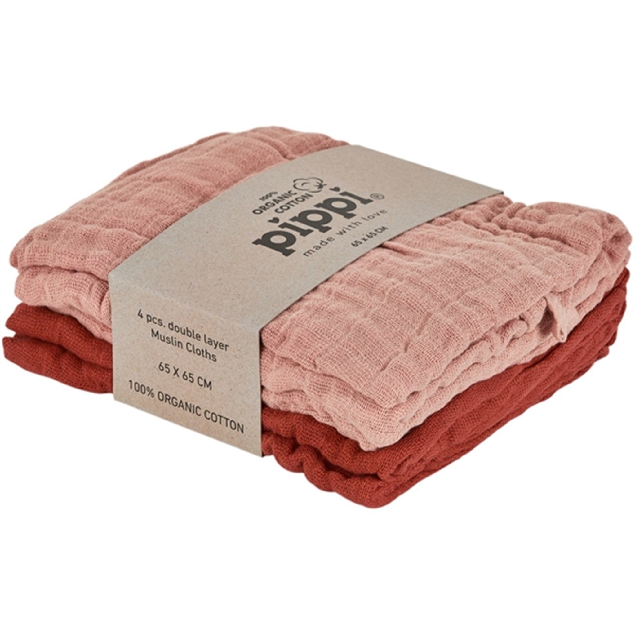 Pippi Organic Muslin Cloths 4-pack Misty Rose