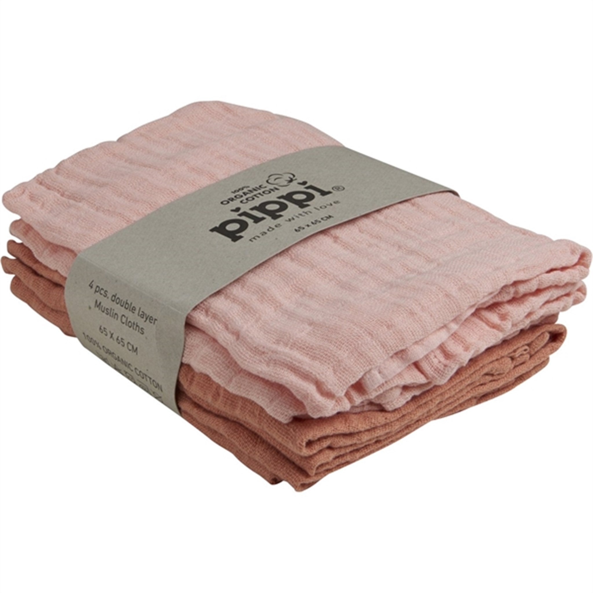 Pippi Organic Muslin Cloths 4-pack Veiled Rose