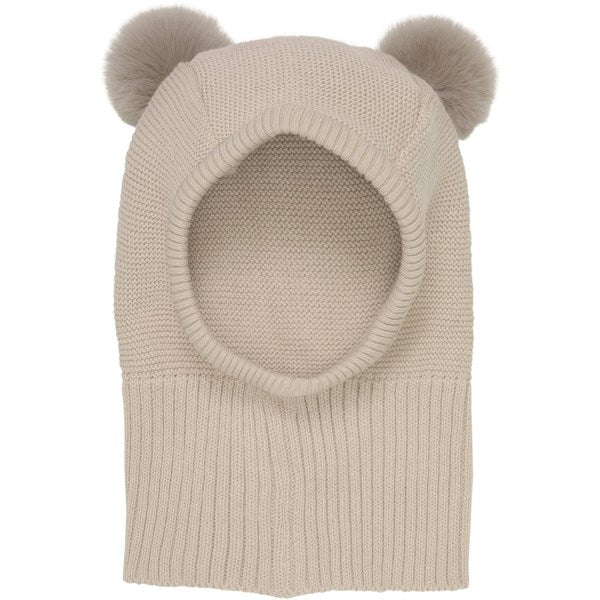 Huttelihut Balaclava Knit w. Pompoms Light Camel