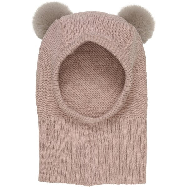 Huttelihut Balaclava Knit w. Pompoms Mahogany Rose