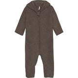 Huttelihut Pram Suit Ears Wool Fleece Dark Brown Melange