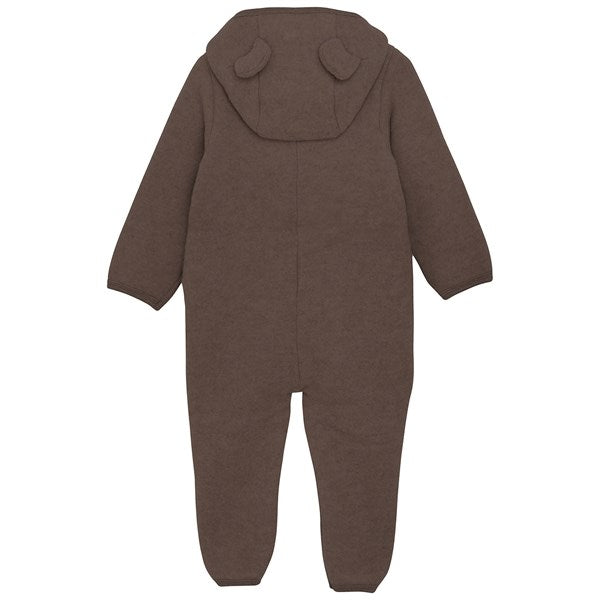 Huttelihut Pram Suit Ears Wool Fleece Dark Brown Melange 3