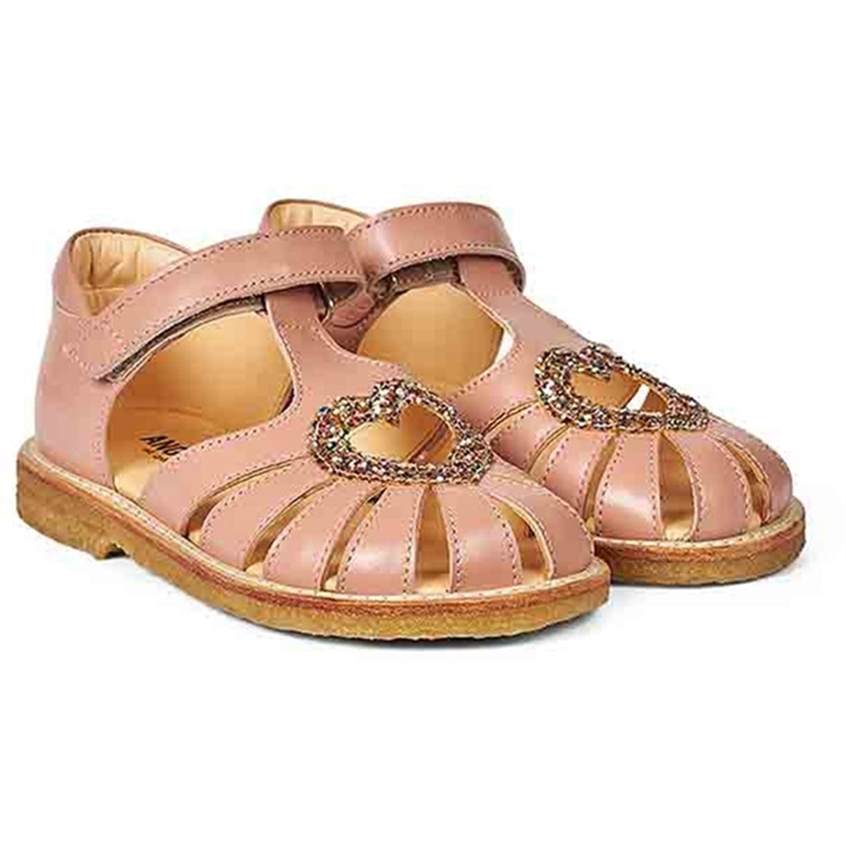 Angulus Hjerte Sandal W. Velcro Dark Peach/Multi Glitter