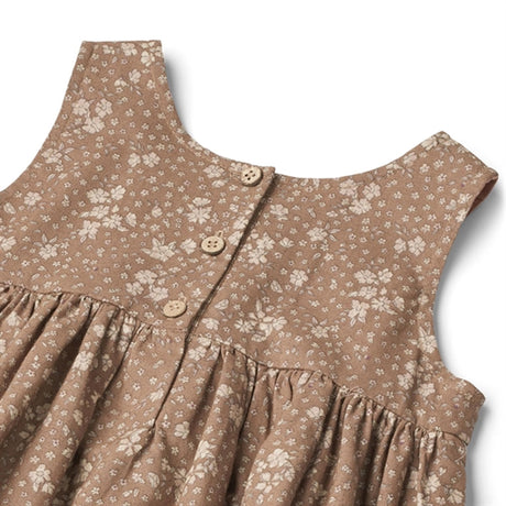 Wheat Cocoa Brown Flowers Pinafore Wrinkles Dress 2