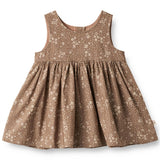 Wheat Cocoa Brown Flowers Pinafore Wrinkles Dress