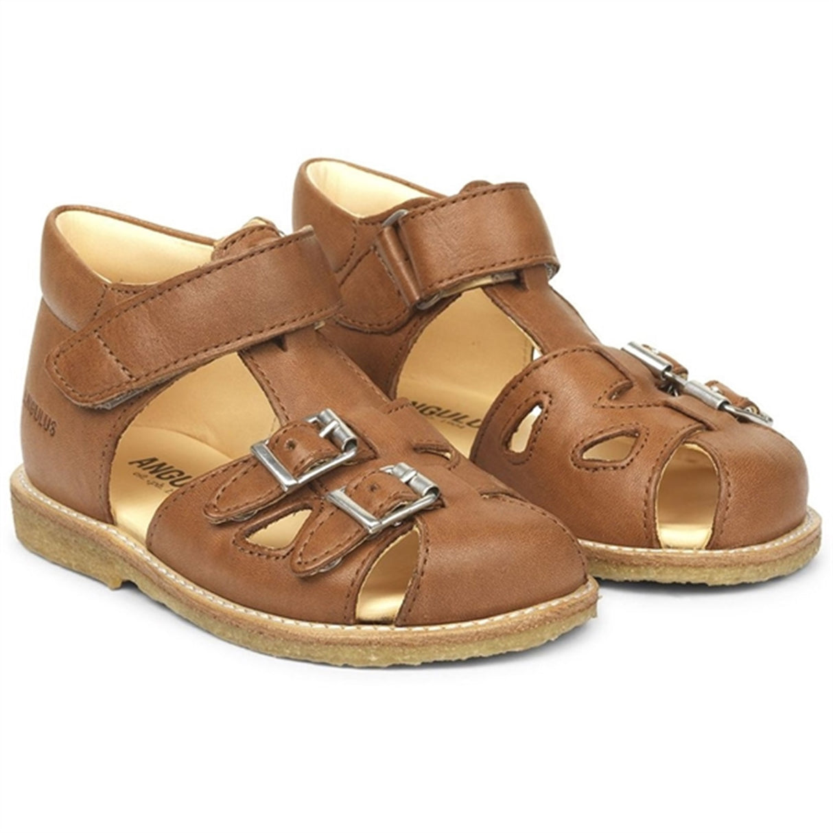 Angulus Starter Sandal W. Velcro And Buckles Cognac