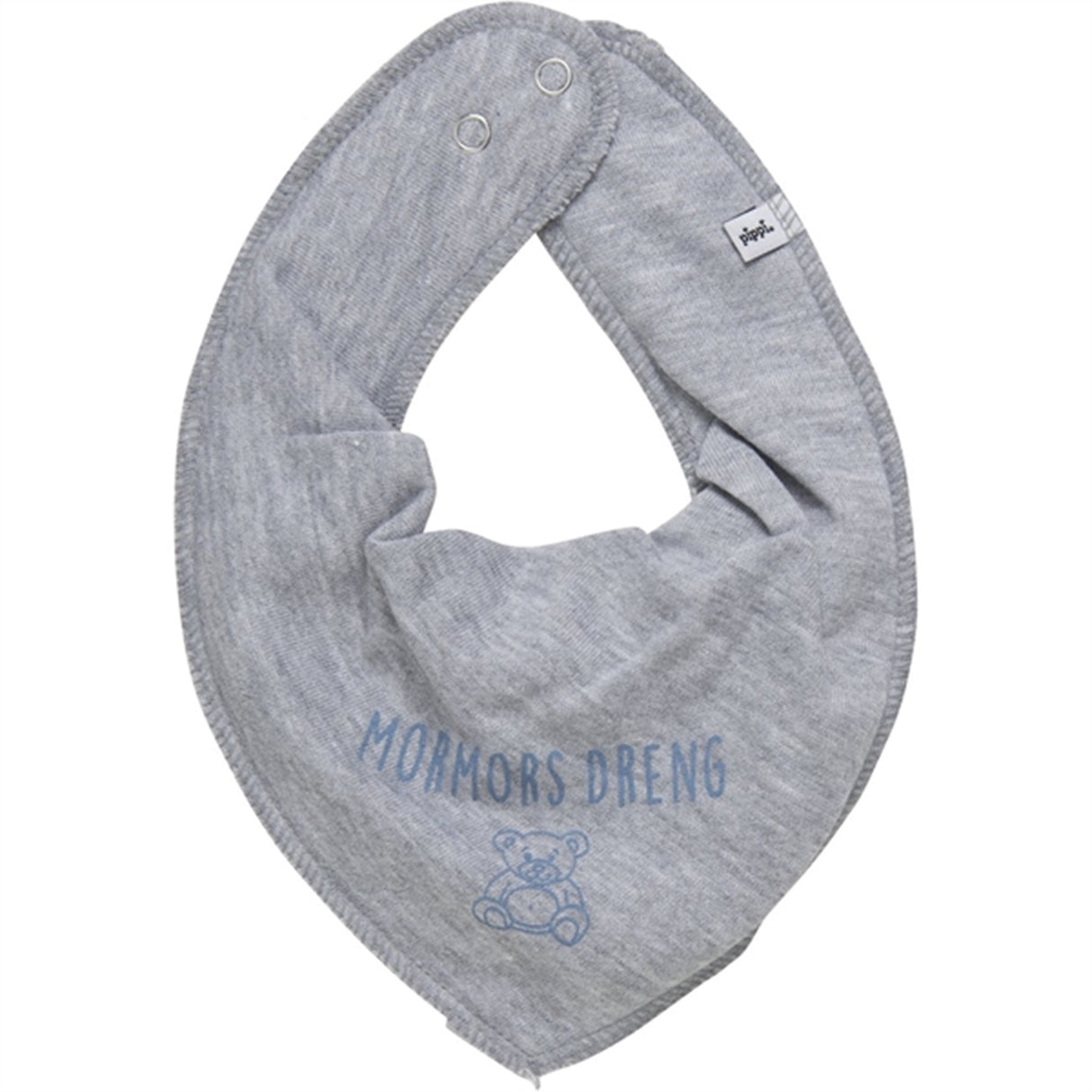 Pippi Bandana Bib with Text Grey Melange