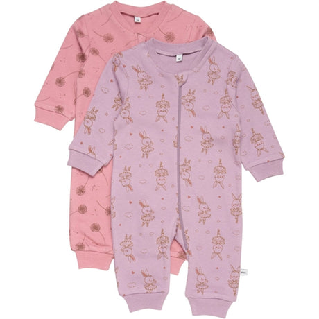 Pippi Nightsuit with Zipper 2-pack Dusty Rose