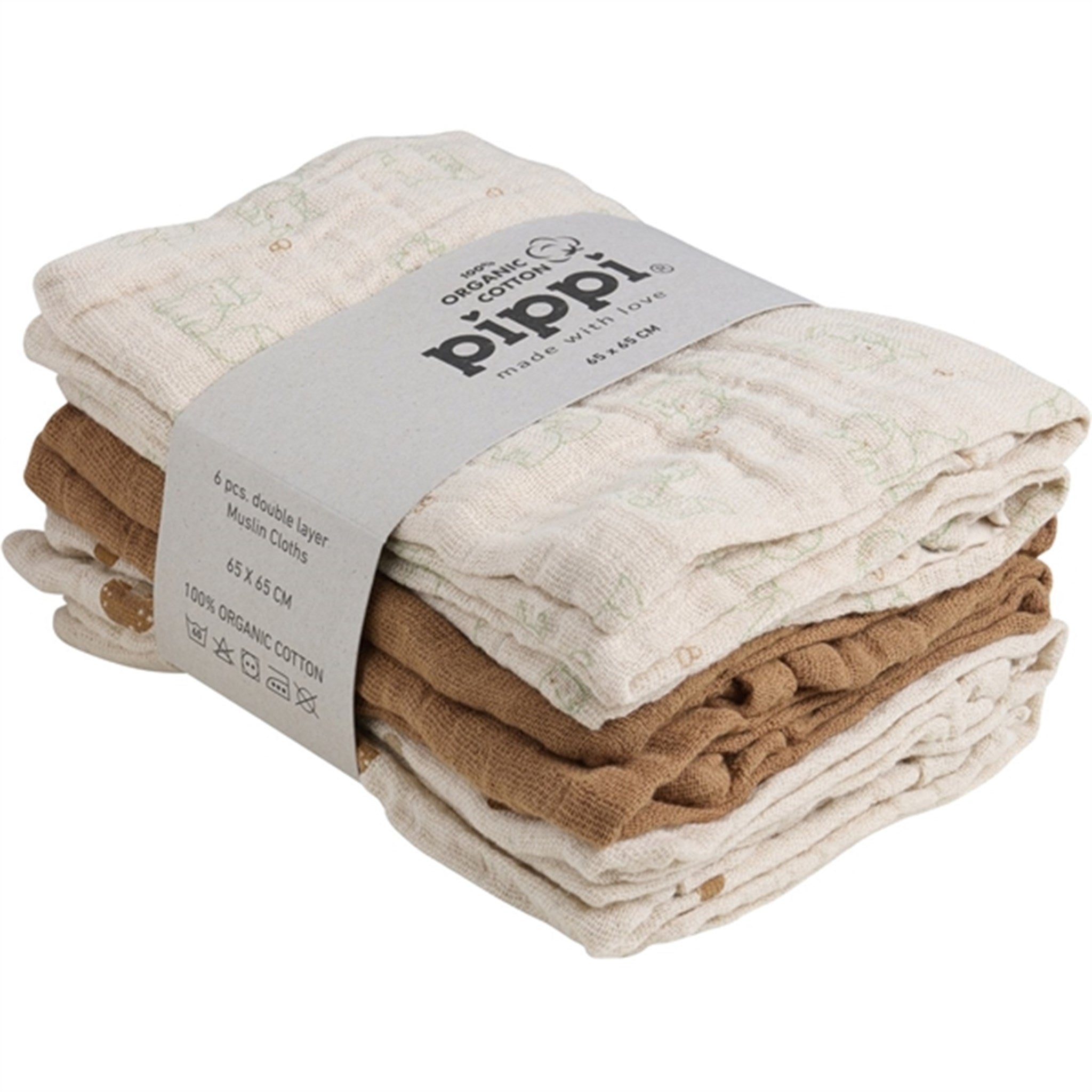 Pippi Organic Muslin Cloths 6-pack Almond