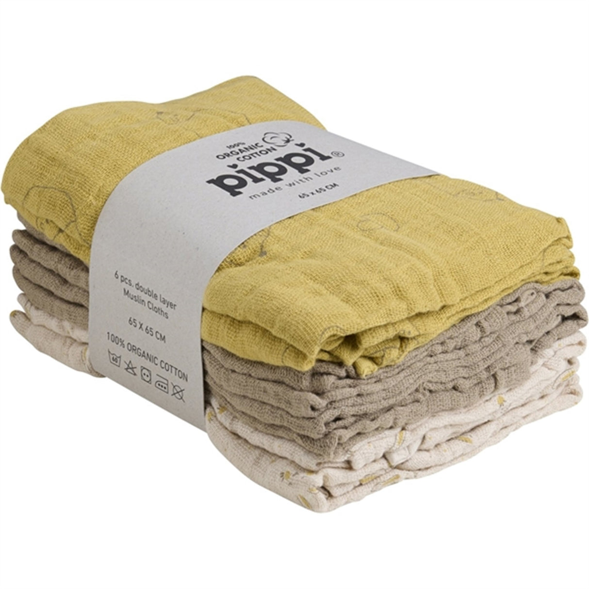 Pippi Organic Muslin Cloths 6-pack Rattan