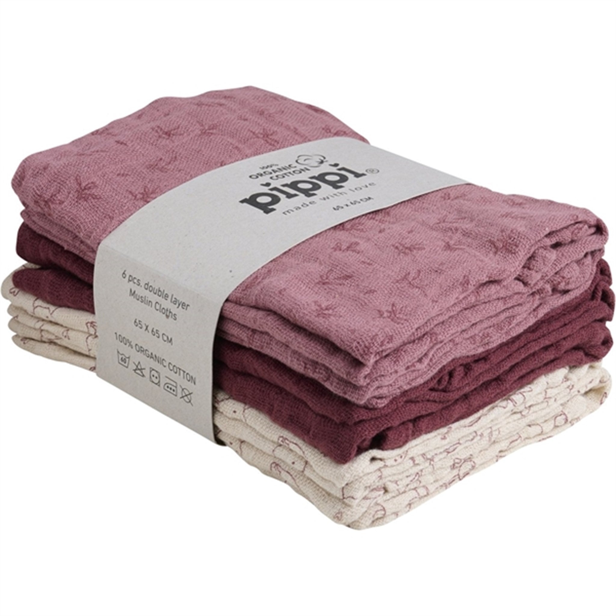 Pippi Organic Muslin Cloths 6-pack Old Rose