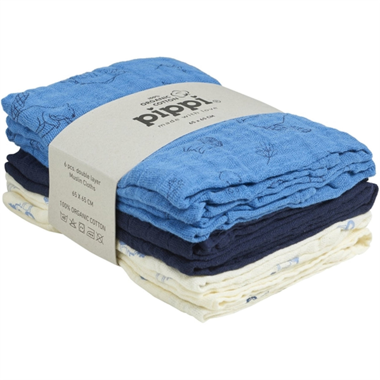 Pippi Organic Muslin Cloths 6-pack Dark Navy