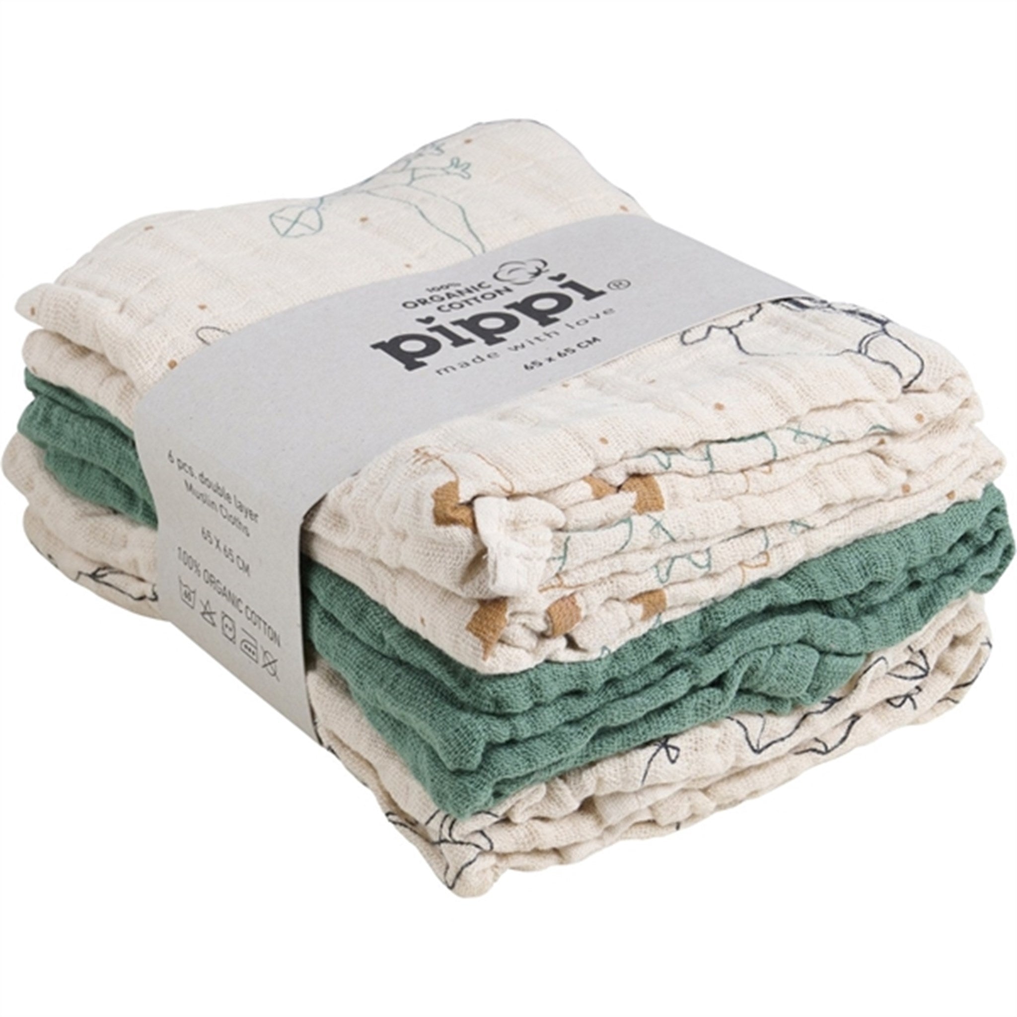 Pippi Organic Muslin Cloths 6-pack Deep Lichen Green