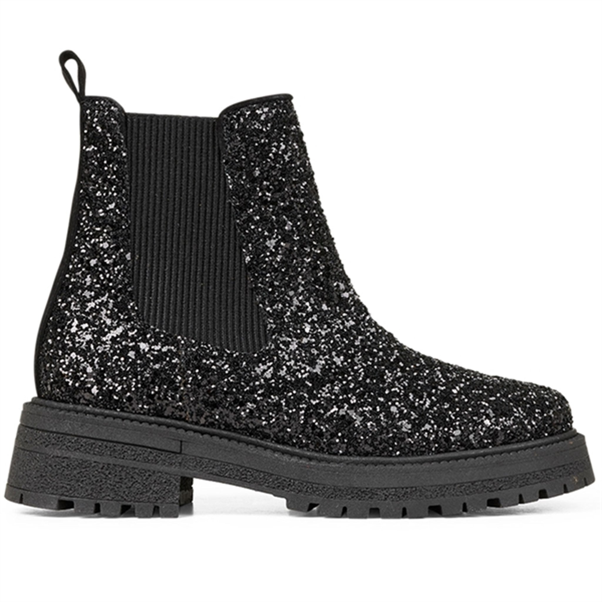Angulus Chelsea Støvlet With Lace And Track-Sole Black Glitter/Black/Black 2