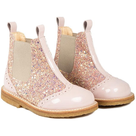 Angulus Chelsea Boots Pale Rose/Rose Glitter/Beige Elastic