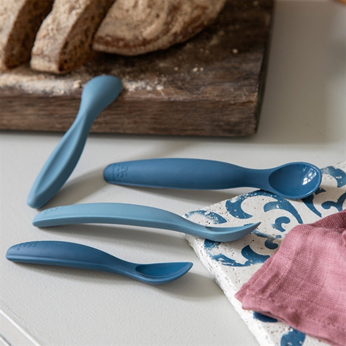 Sebra Silikone Spoon Set Vintage Blue 3